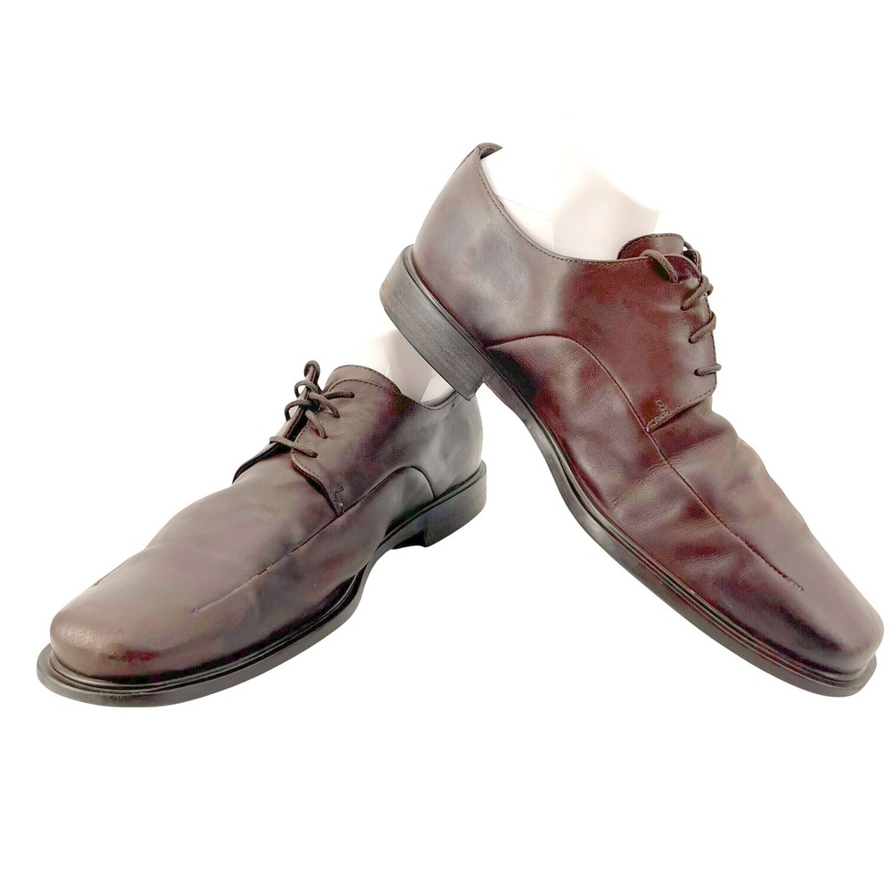 Johnston & Murphy Derby Shoes Men 12 Brown Leather Square Toe Made in Italy